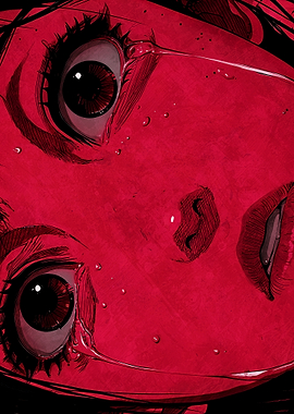 Red Monochrome Face with Tears