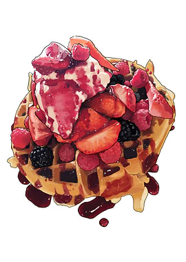 Waffle with Berries and Cream Illustration