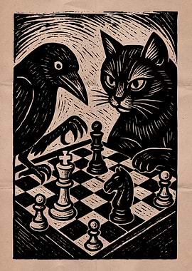 Cat and Crow Chess Game Art