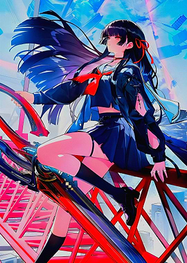 Anime Girl on Red Structure