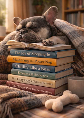 Sleeping Dog on Stack of Books
