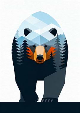 Geometric Bear with Mountain Landscape