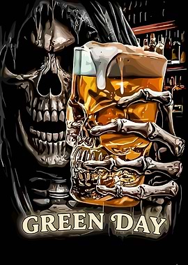 Green Day Beer Skull Grim Reaper