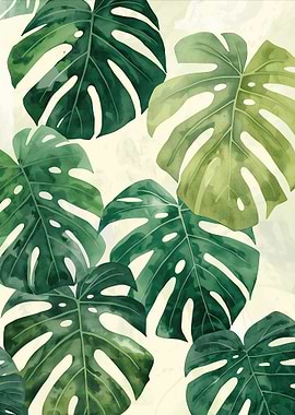 Monstera Leaves Watercolor Pattern