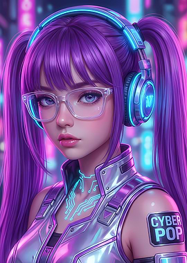 Cyberpunk Girl with Headphones and Glasses