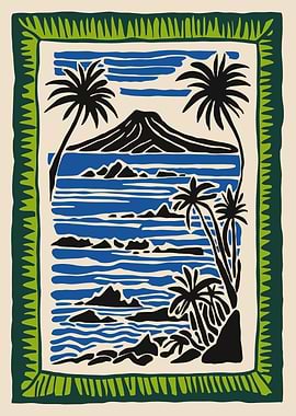 Tropical Island Landscape with Palm Trees