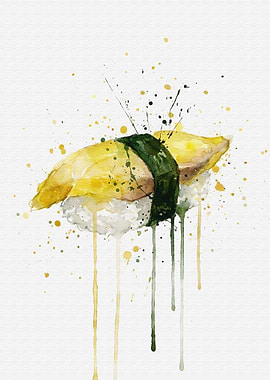 Watercolor Hamachi Nigiri