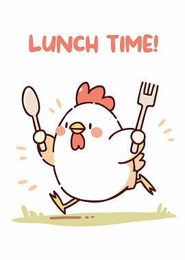 Lunch Time Chicken Cartoon Illustration