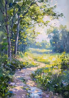 Impressionistic Forest Path Painting