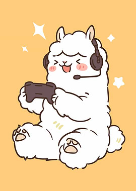 Cute Alpaca Gamer Cartoon Illustration