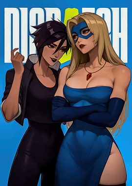Two Heroic Women Cartoon Illustration