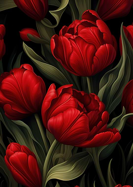 Elegant Red Tulips on Dark Background