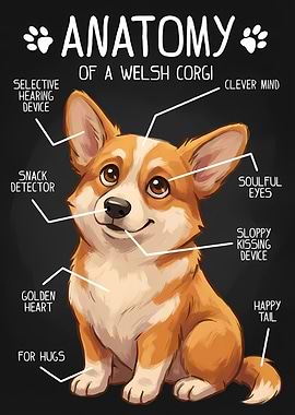 Welsh Corgi Anatomy Funny Dog Poster