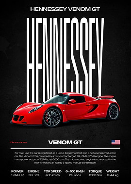 Hennessey Venom GT Red Car Poster