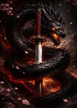Dragon and Katana Art