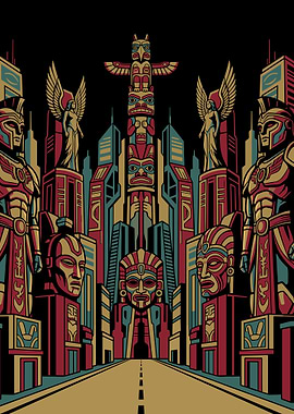 Futuristic Totem Cityscape Illustration