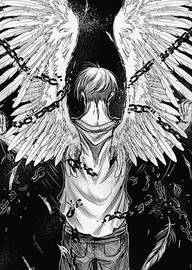 Chained Angel: Black and White Illustration