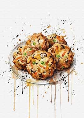 Watercolor Plate of Vegetable Fritters