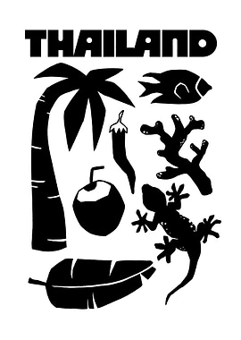 Thailand Black and White Silhouette Collage