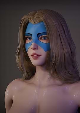 Blonde Woman with Blue Mask Portrait
