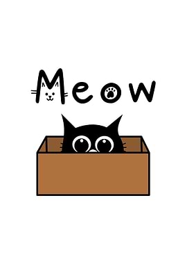 Cute Black Cat in Box Illustration