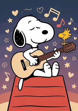 Snoopy and Woodstock Playing Guitar