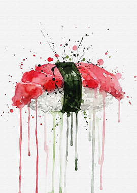 Watercolor Sushi Chutoro Nigiri Art