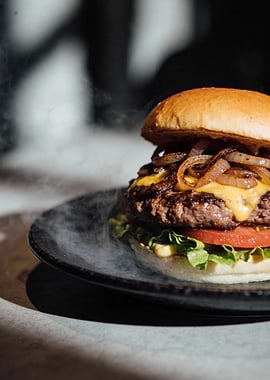 Delicious Burger with Caramelized Onions