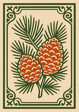 Pine Cones Illustration with Decorative Border