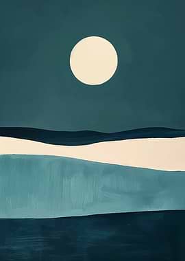 Minimalist Landscape with Moon Painting