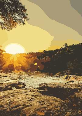 Golden Sunset Over River Landscape