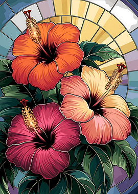 Hibiscus Flowers with Stained Glass Background