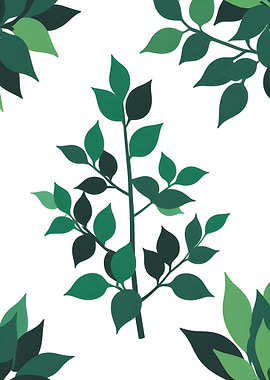 Green Leaves Pattern on White Background