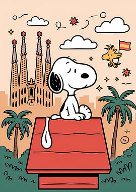 Snoopy in Barcelona Cartoon Illustration