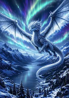 Icy Dragon Over Snowy Landscape