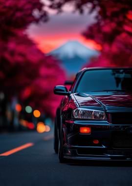 Nissan Skyline R34 with Mount Fuji