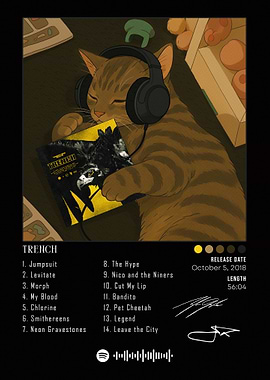 Cat with Headphones Listening to Music