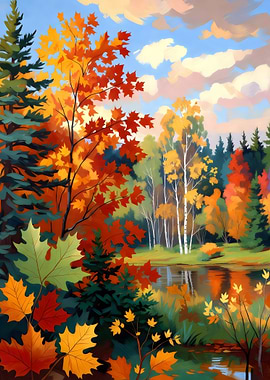Autumn Forest Landscape Painting
