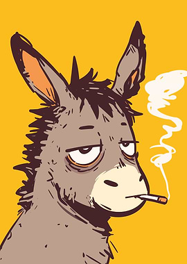 Cartoon Donkey Smoking Cigarette on Yellow Background