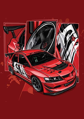 Red Mitsubishi Lancer Evolution Illustration