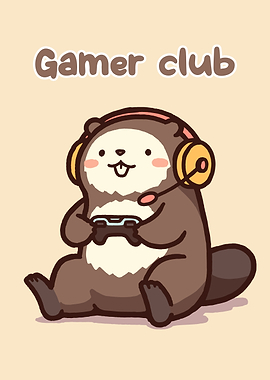 Cartoon Beaver Gamer Club Illustration