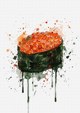 Ikura Sushi Watercolor Art