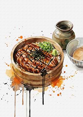 Watercolor Unadon Japanese Hitsumabushi