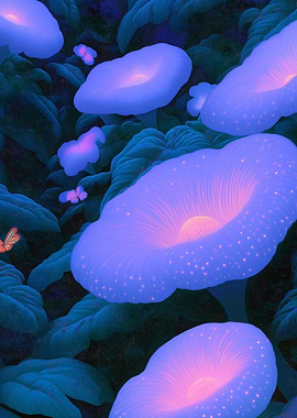 Glowing Flowers and Butterflies