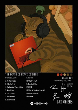 Cat listening to Bad Omens album