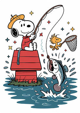 Snoopy and Woodstock Fishing Cartoon
