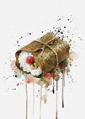 Japanese Rice Cake Watercolor Painting