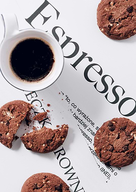 Espresso and Chocolate Chip Cookies Still Life