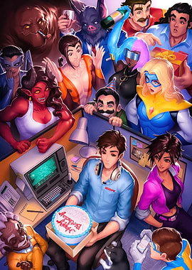 Office Birthday Party with Diverse Characters