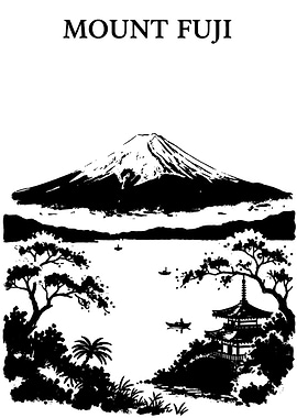 Mount Fuji Black and White Landscape